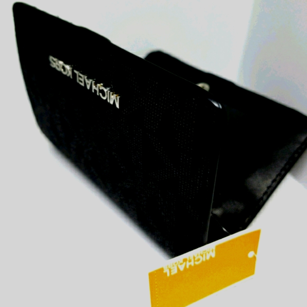 NWT Michael Kors black & gold signature MK Wallet